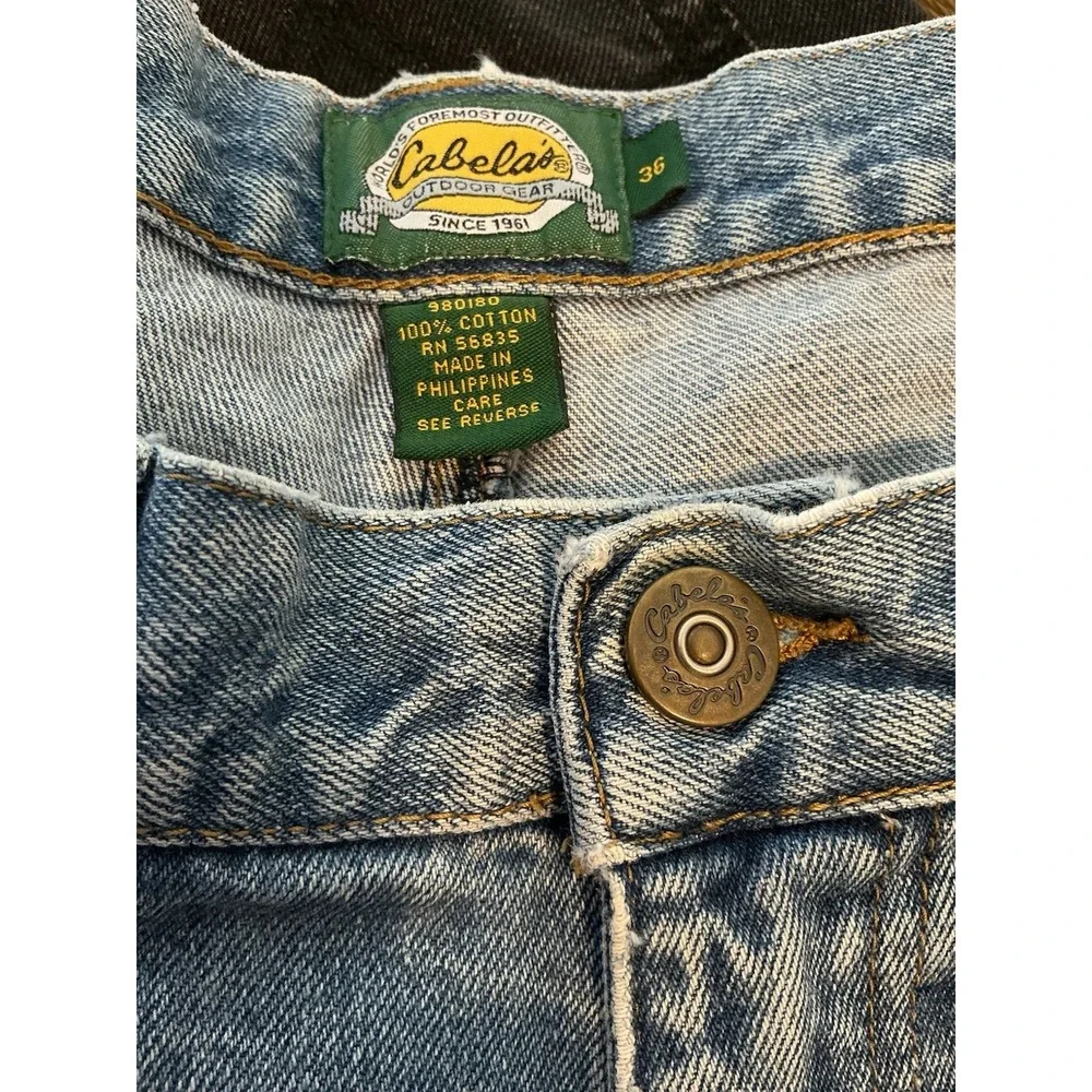 Cabelas Denim Carpenter Shorts 36 Blue Med Wash Vtg